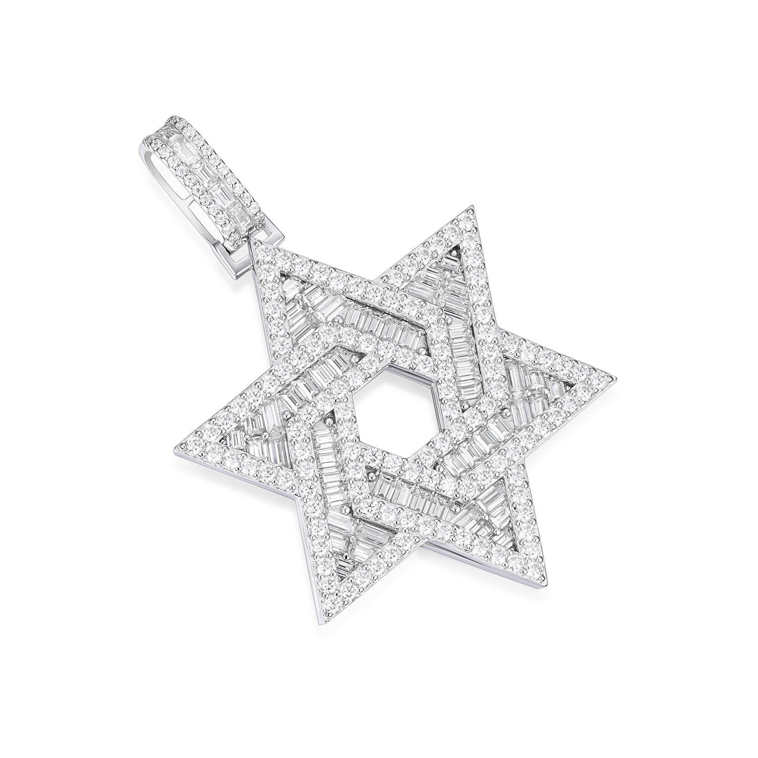 Baguette-Cut Star of David Pendant with VVS Moissanite Stones