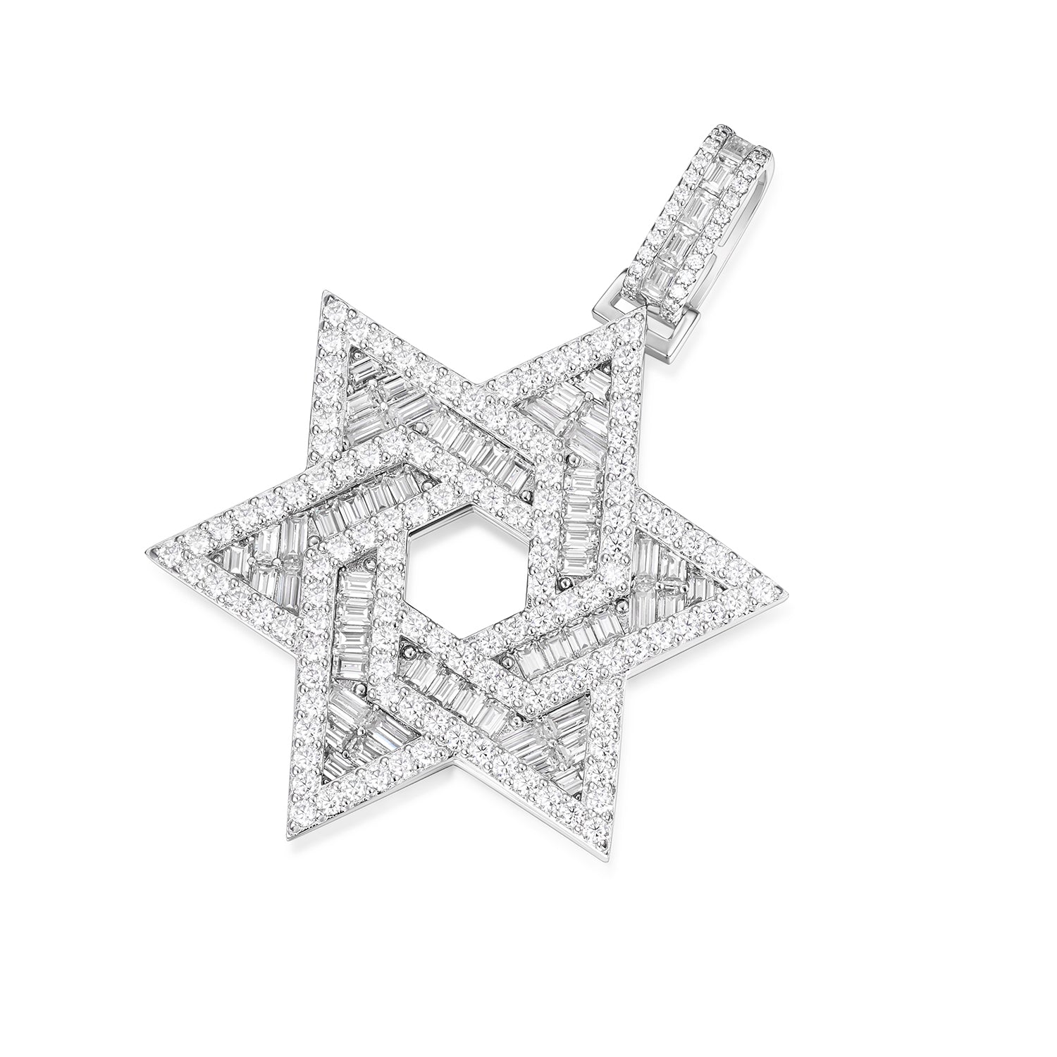 Baguette-Cut Star of David Pendant with VVS Moissanite Stones