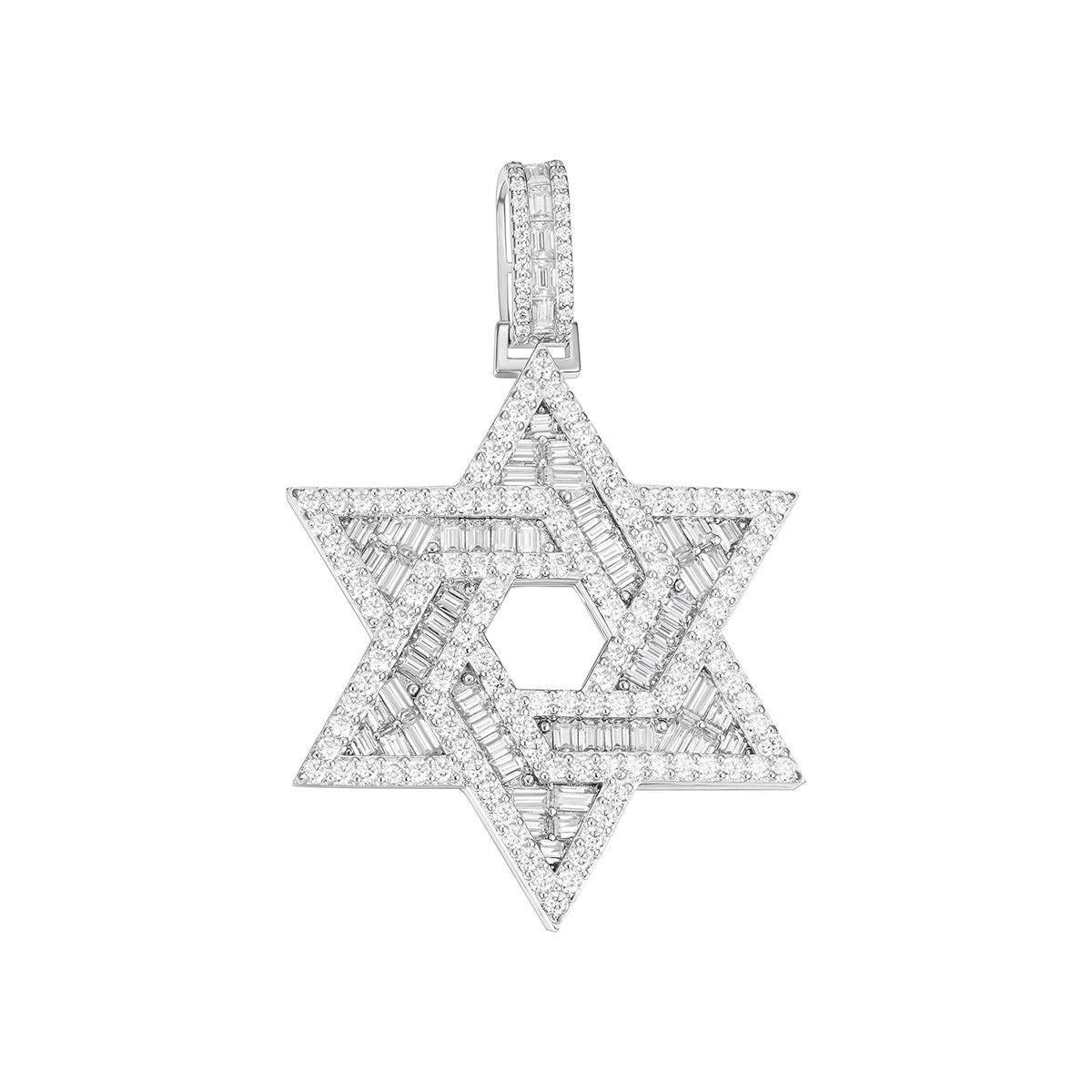 Baguette-Cut Star of David Pendant with VVS Moissanite Stones