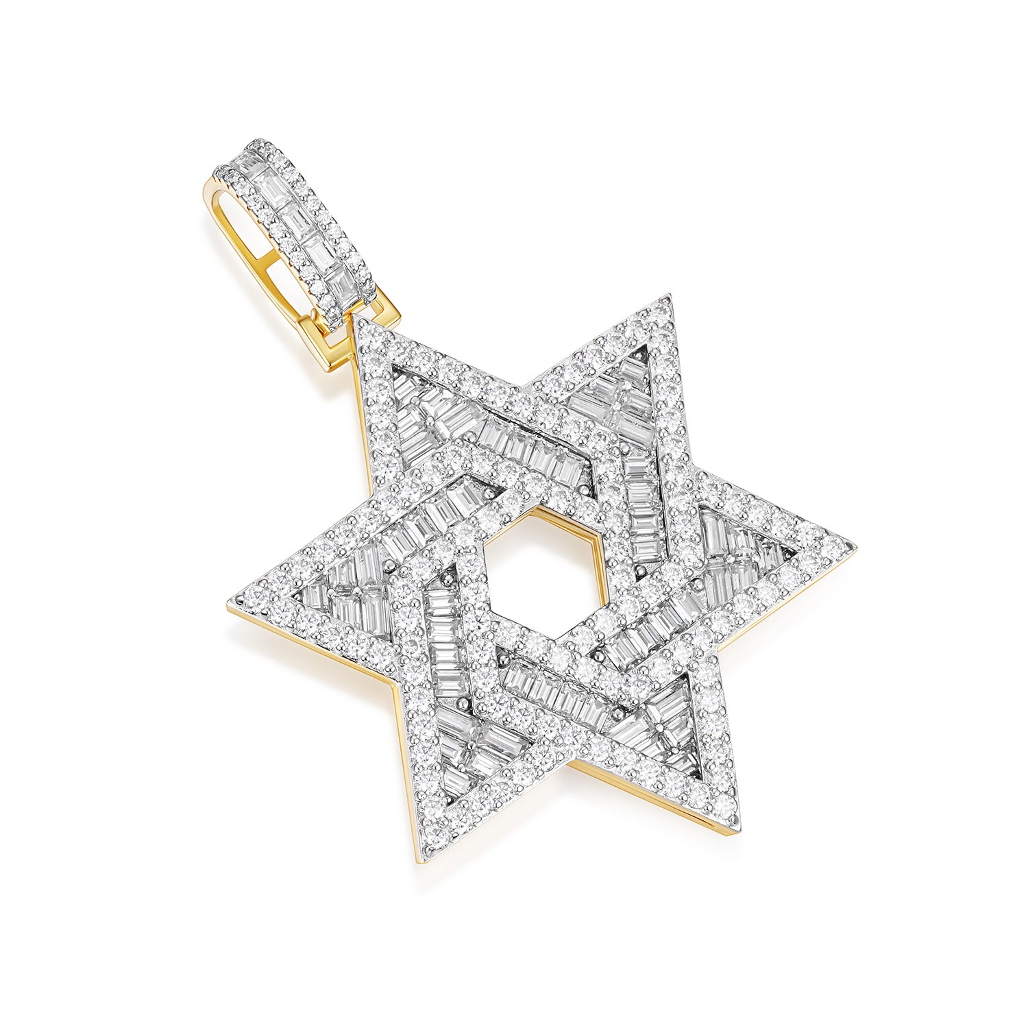 Baguette-Cut Star of David Pendant with VVS Moissanite Stones