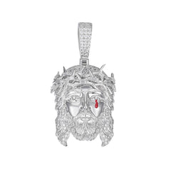 Crown of Thorns Jesus Pendant with Red Teardrop Detail