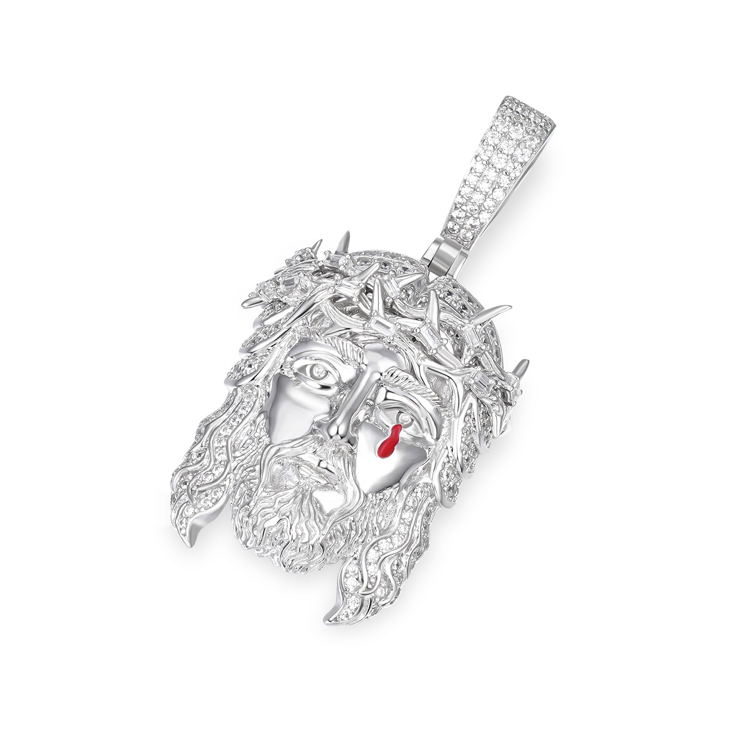 Crown of Thorns Jesus Pendant with Red Teardrop Detail