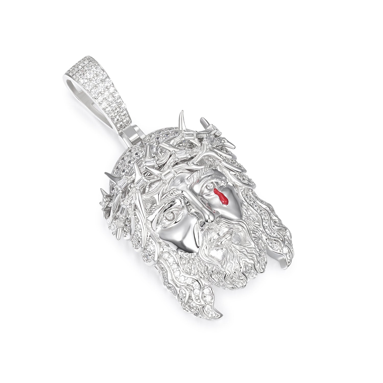 Crown of Thorns Jesus Pendant with Red Teardrop Detail