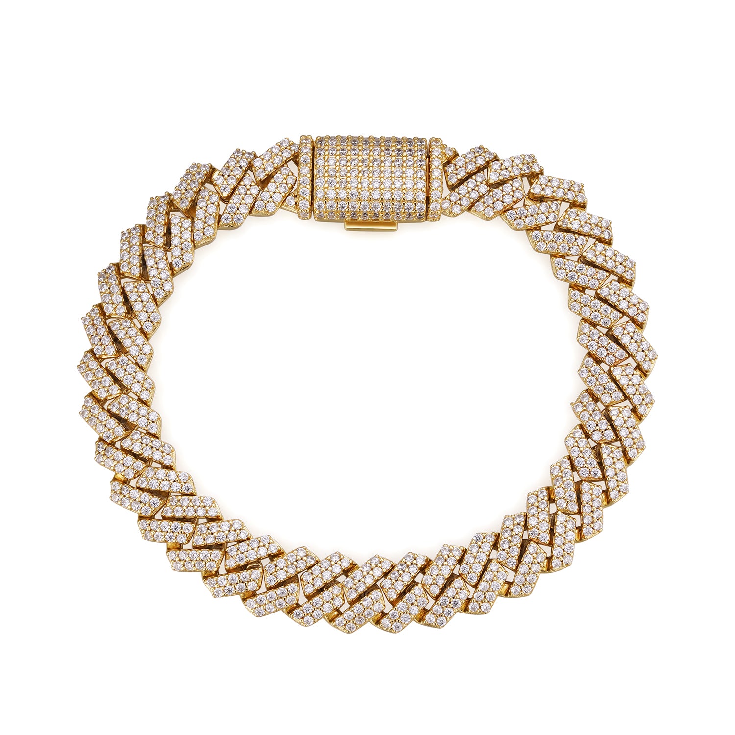 6-14mm Iced-Out Gold Moissanite Cuban Link Bracelet