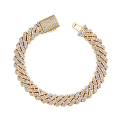 6-14mm Iced-Out Gold Moissanite Cuban Link Bracelet