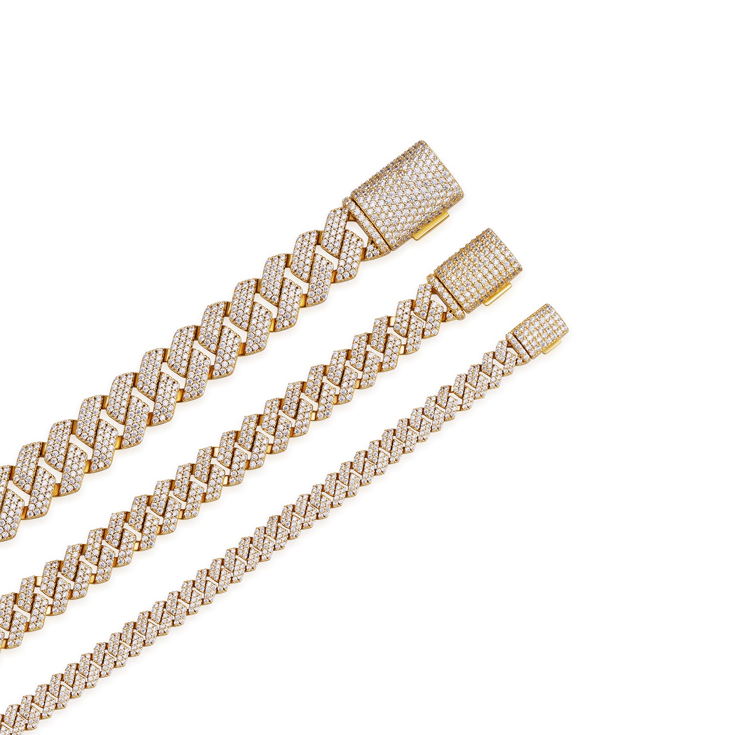 6-14mm Iced-Out Gold Moissanite Cuban Link Bracelet