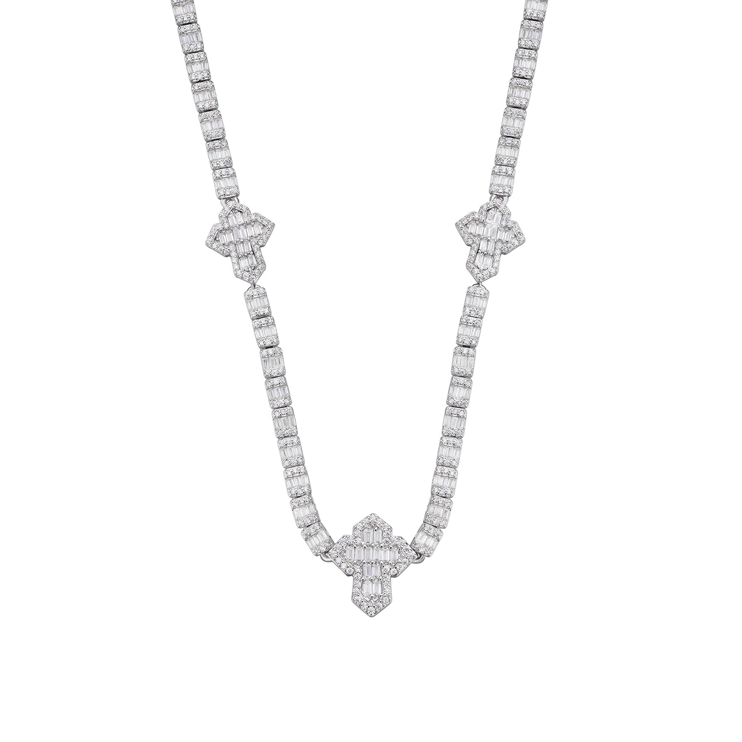 Iced-Out Baguette Moissanite Necklace with Cross Links