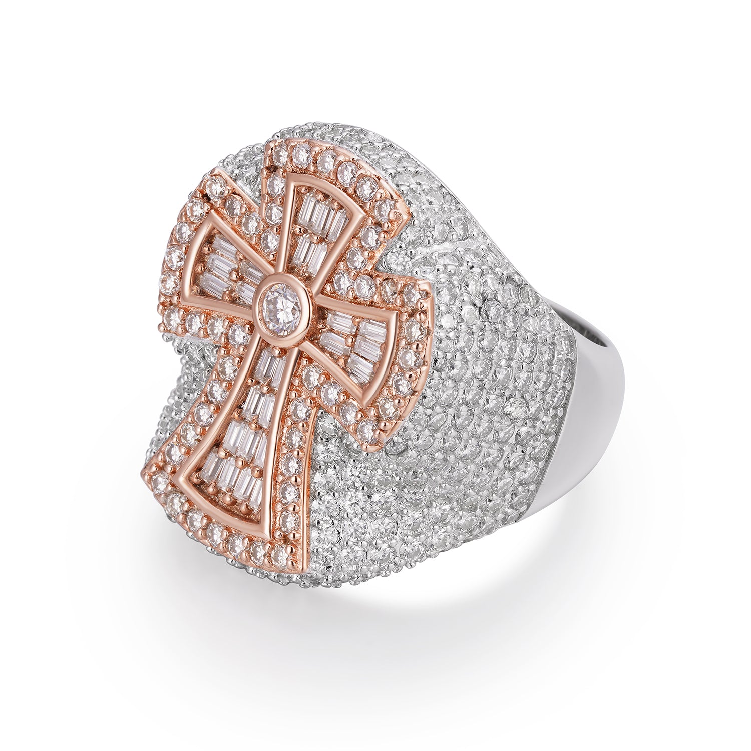 Iced Out Unique Design Baguette  Moissanite Cross Ring