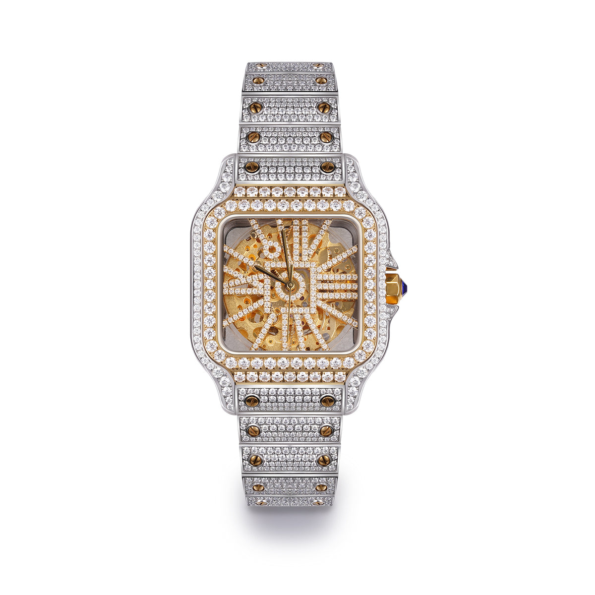 Moissanite VVS Skeleton Iced Out Baller Square Steel Watch