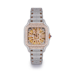 Moissanite VVS Skeleton Iced Out Baller Square Steel Watch