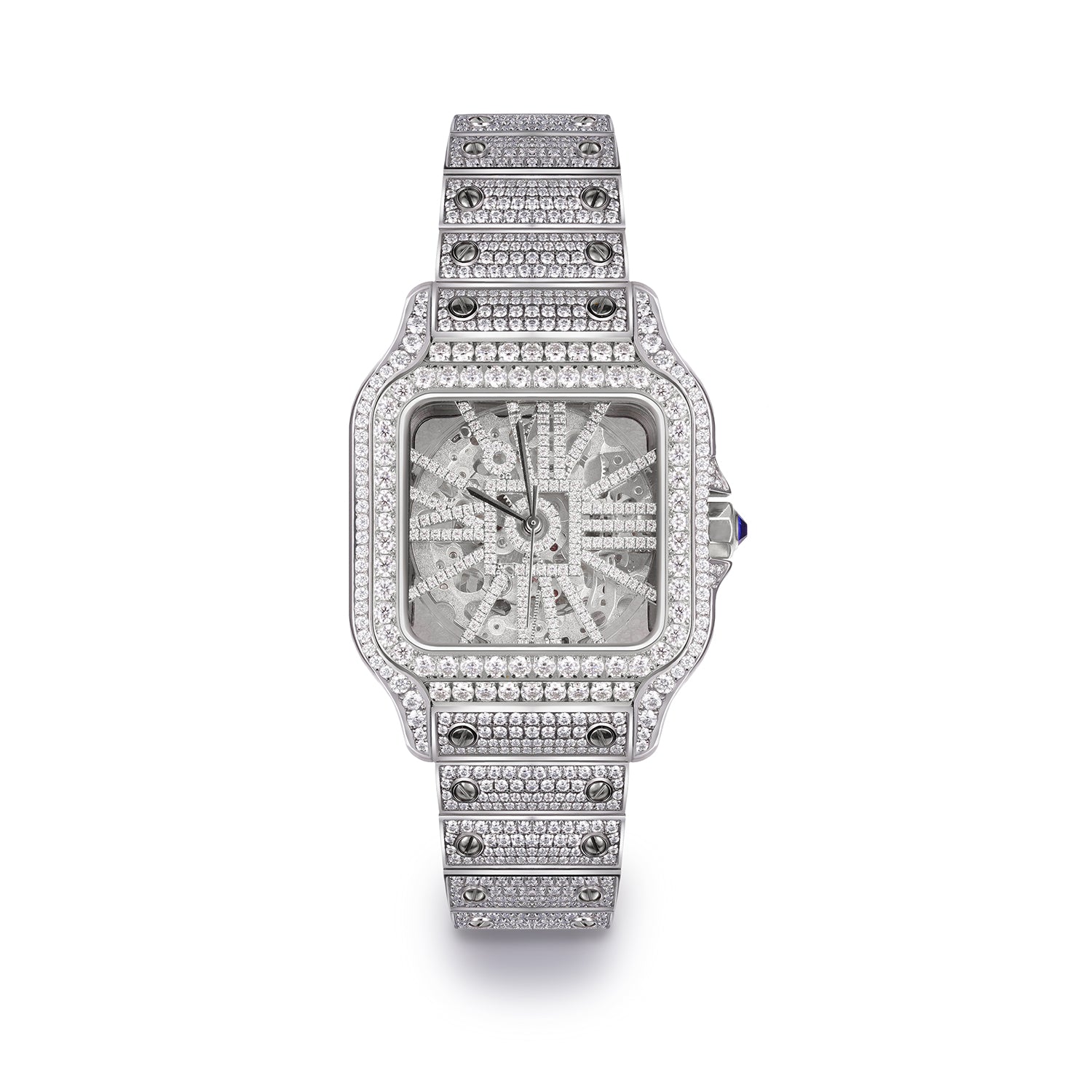 Moissanite VVS Skeleton Iced Out Baller Square Steel Watch