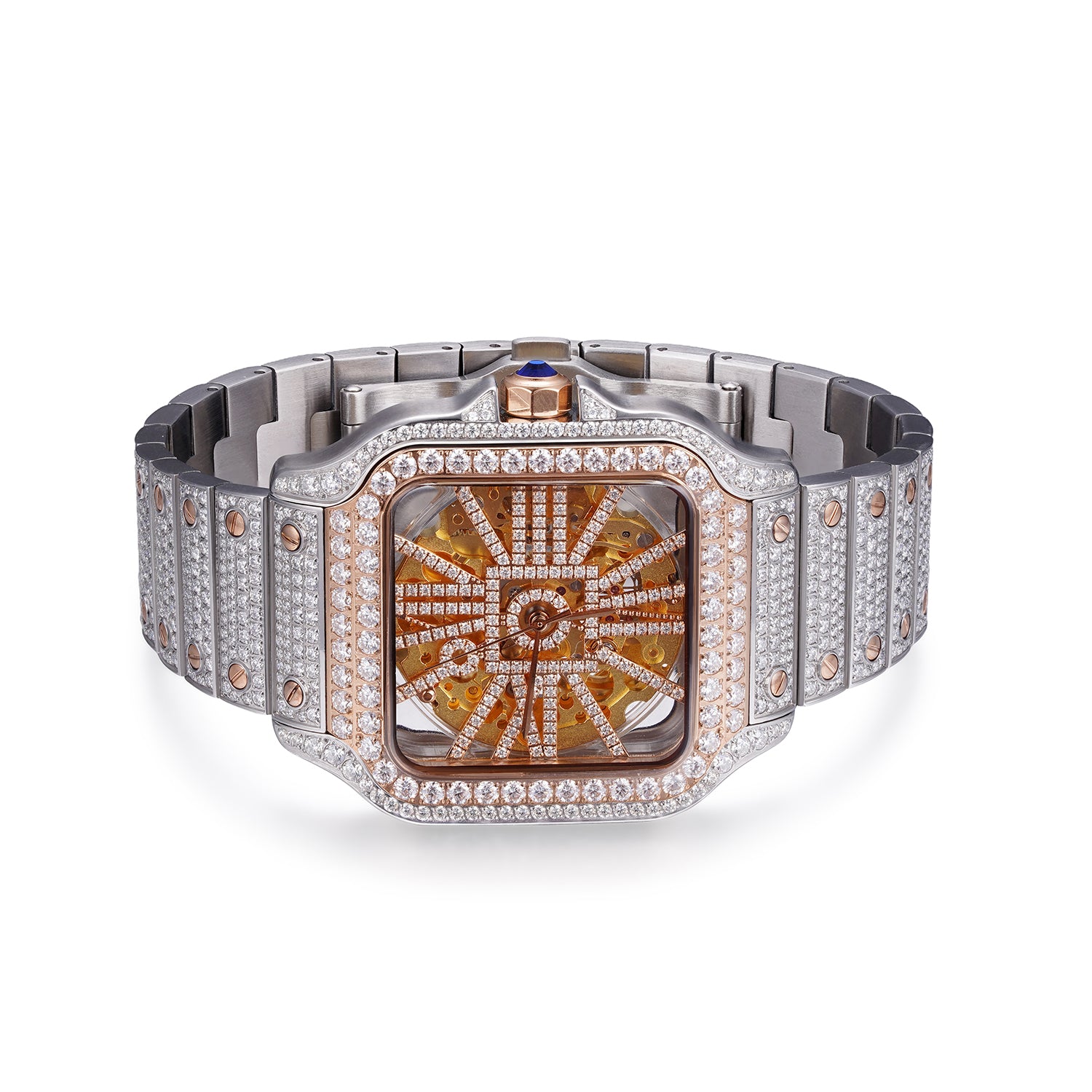 Moissanite VVS Skeleton Iced Out Baller Square Steel Watch