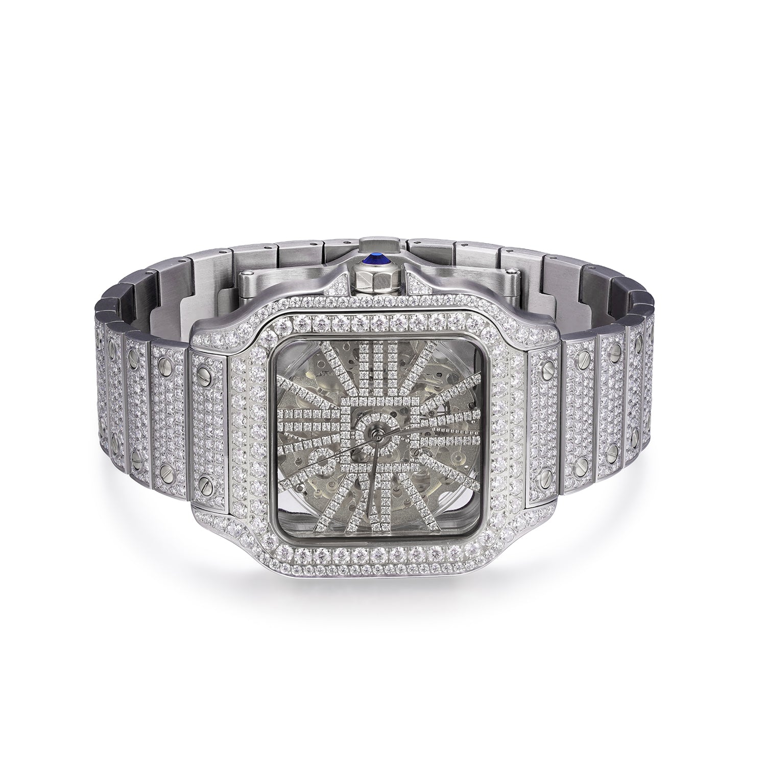 Moissanite VVS Skeleton Iced Out Baller Square Steel Watch