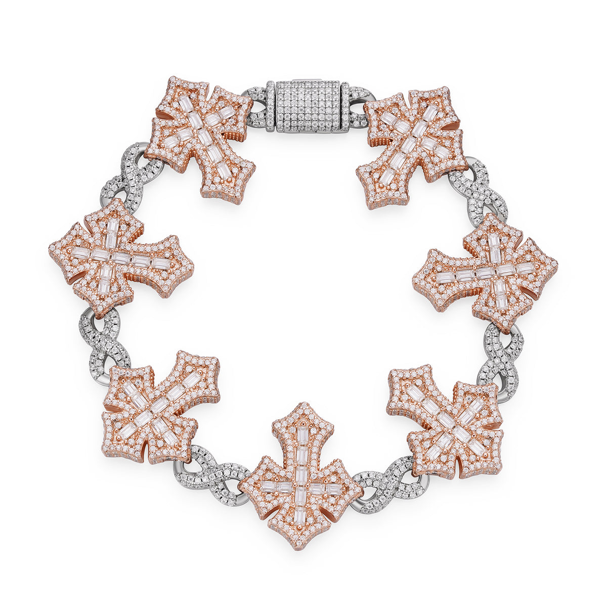 Two-Tone Cross Link Bracelet with VVS Moissanite