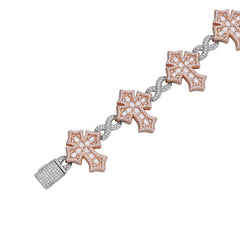 Two-Tone Cross Link Bracelet with VVS Moissanite